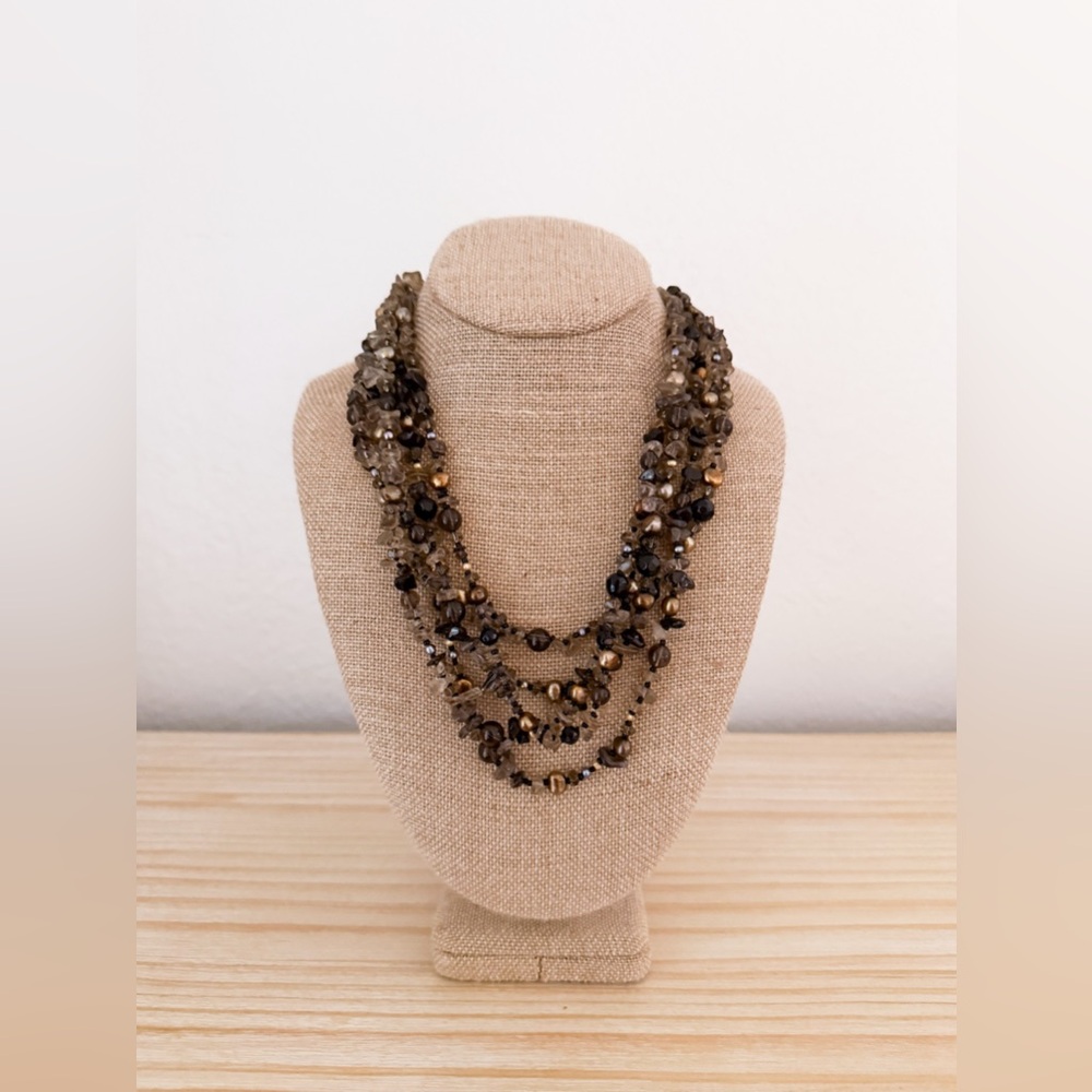 Multi-strand Quartz and Freshwater Pearl Necklace with Sterling Silver Toggle - Picture 9 of 14
